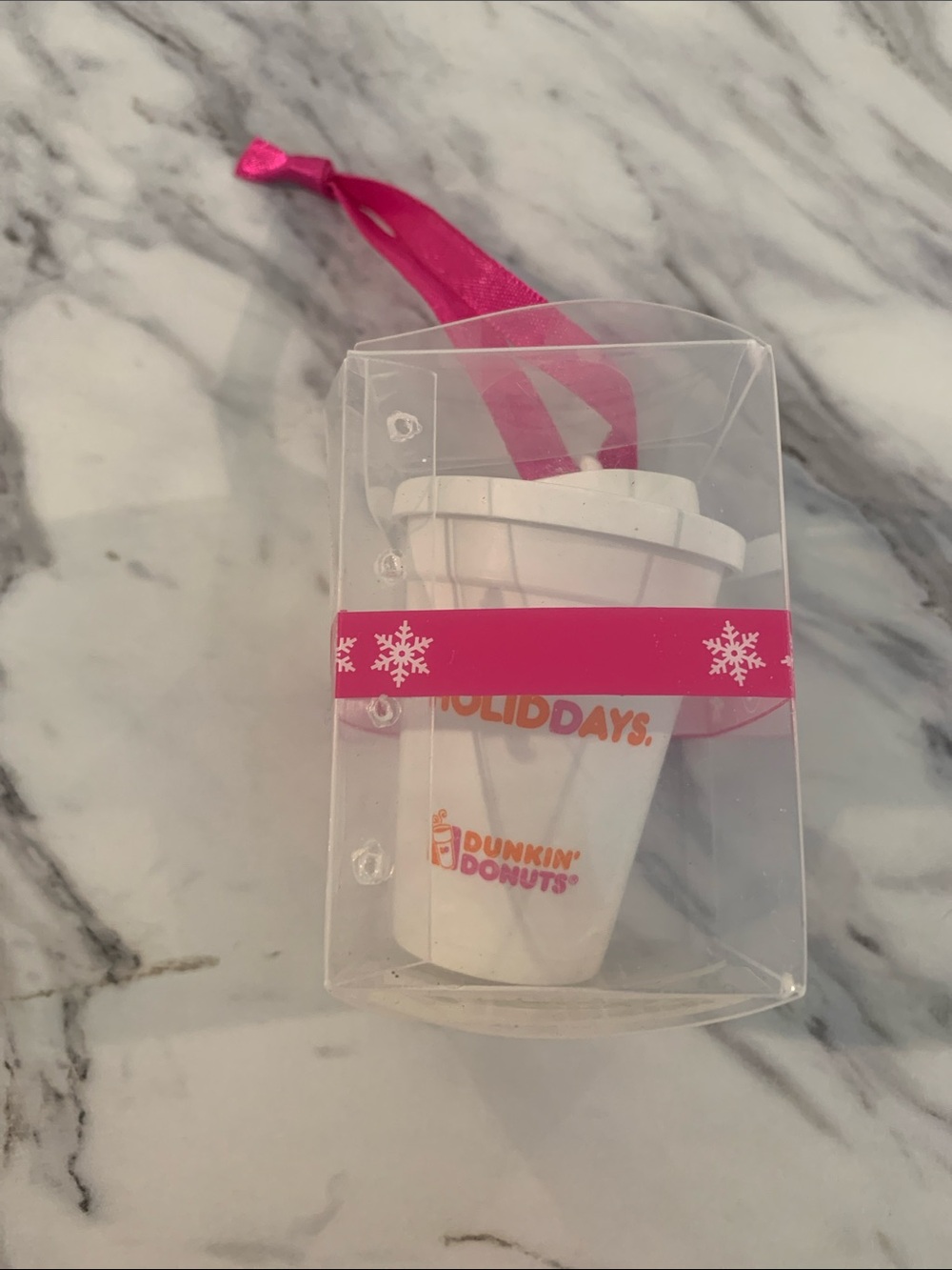 Dunkin' Donuts 2008 White & Pink Holiday Coffee Cup Ornament